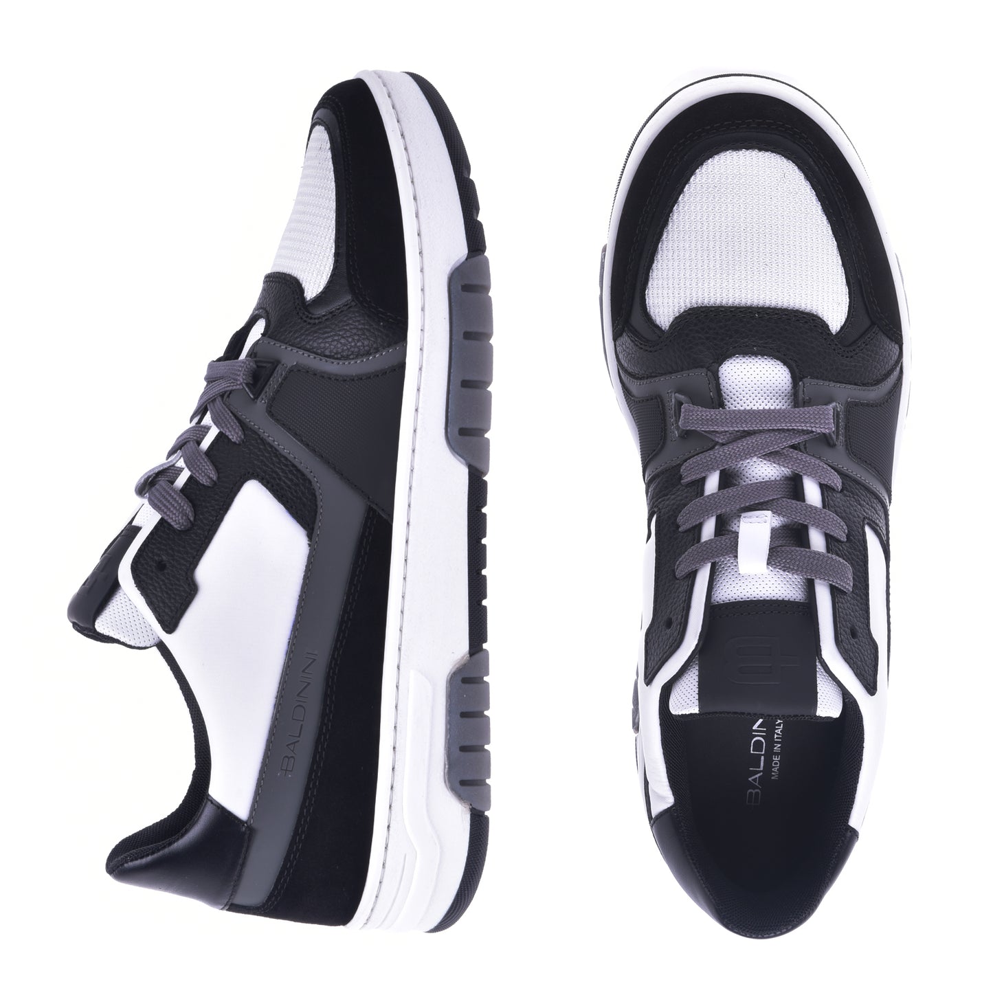 Baskets basses en cuir et tissu noir et blanc