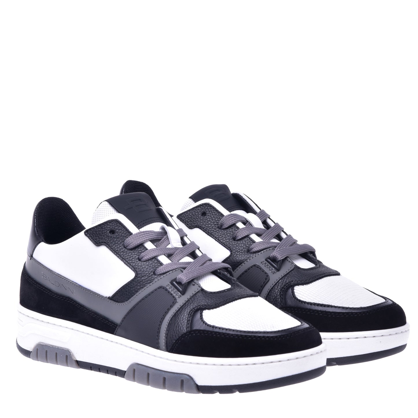 Baskets basses en cuir et tissu noir et blanc