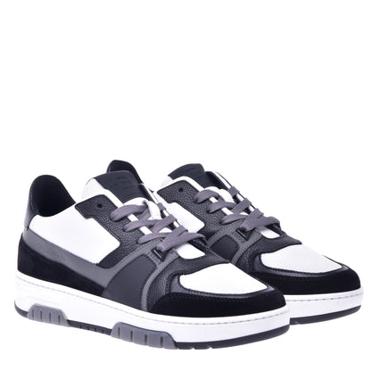 Baskets basses en cuir et tissu noir et blanc