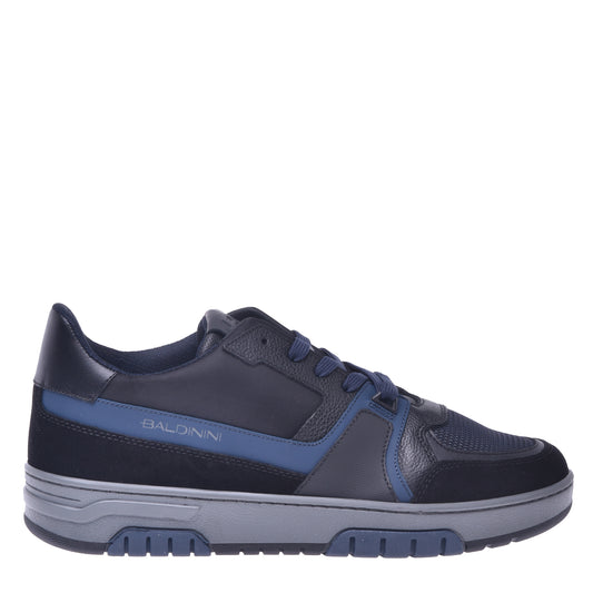 Baskets basses en cuir et tissu gris