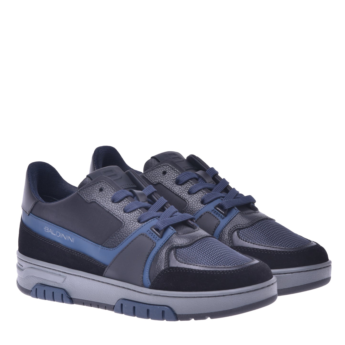 Baskets basses en cuir et tissu gris