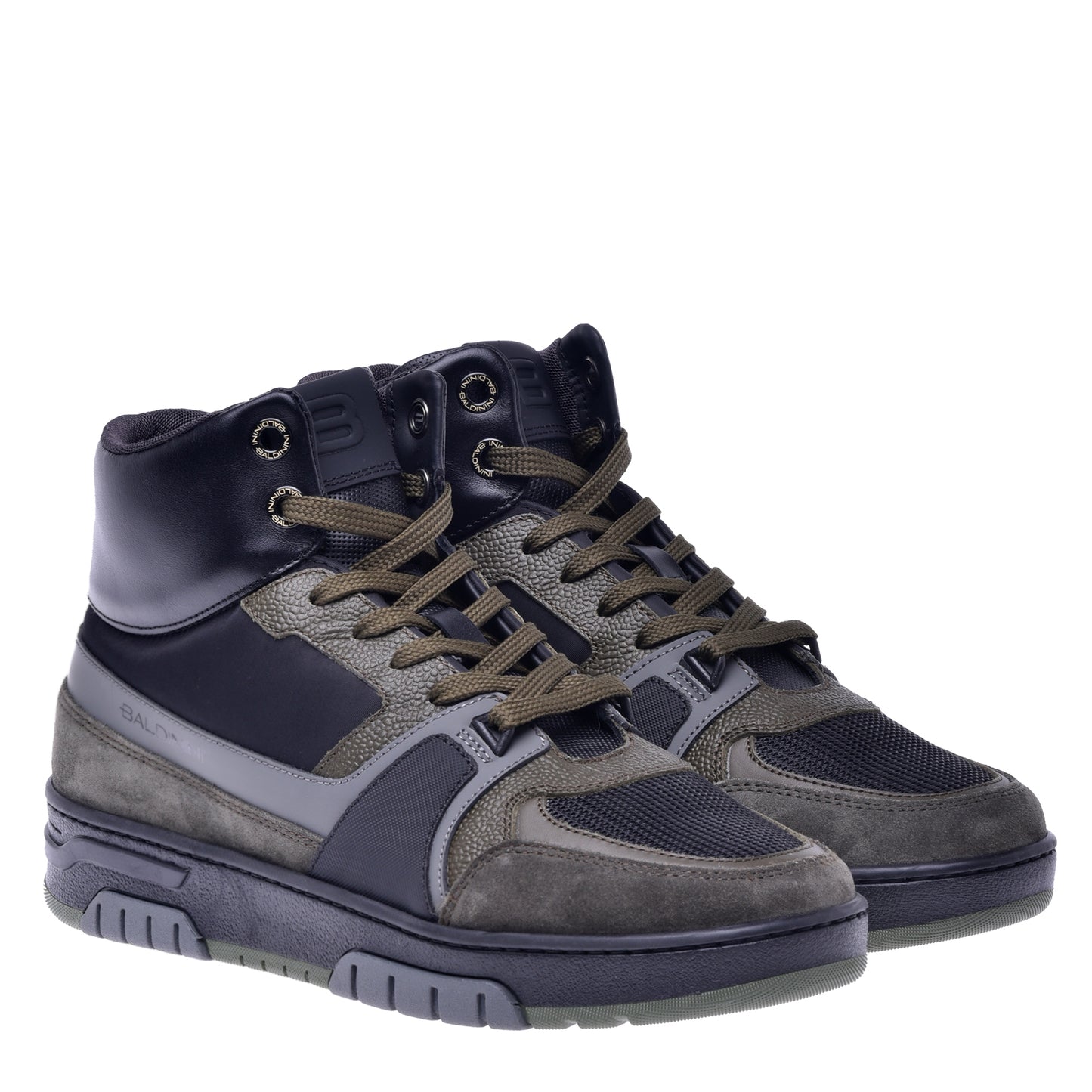 Sneakers montantes en cuir et tissu noir et vert