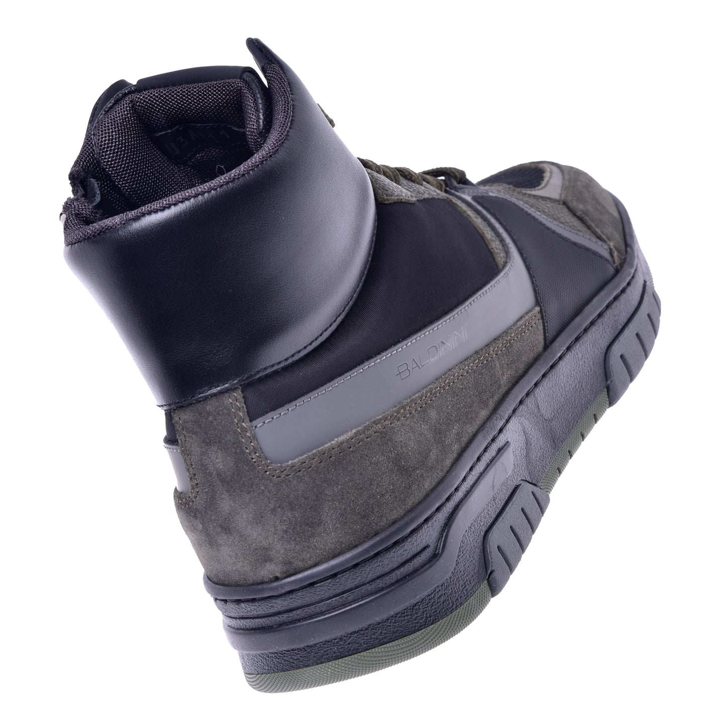Sneakers montantes en cuir et tissu noir et vert