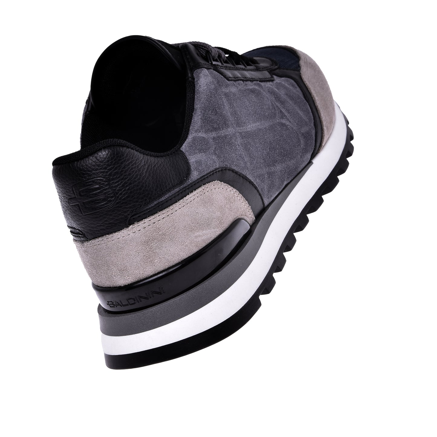 Baskets basses en croûte de cuir et tissu gris et noir