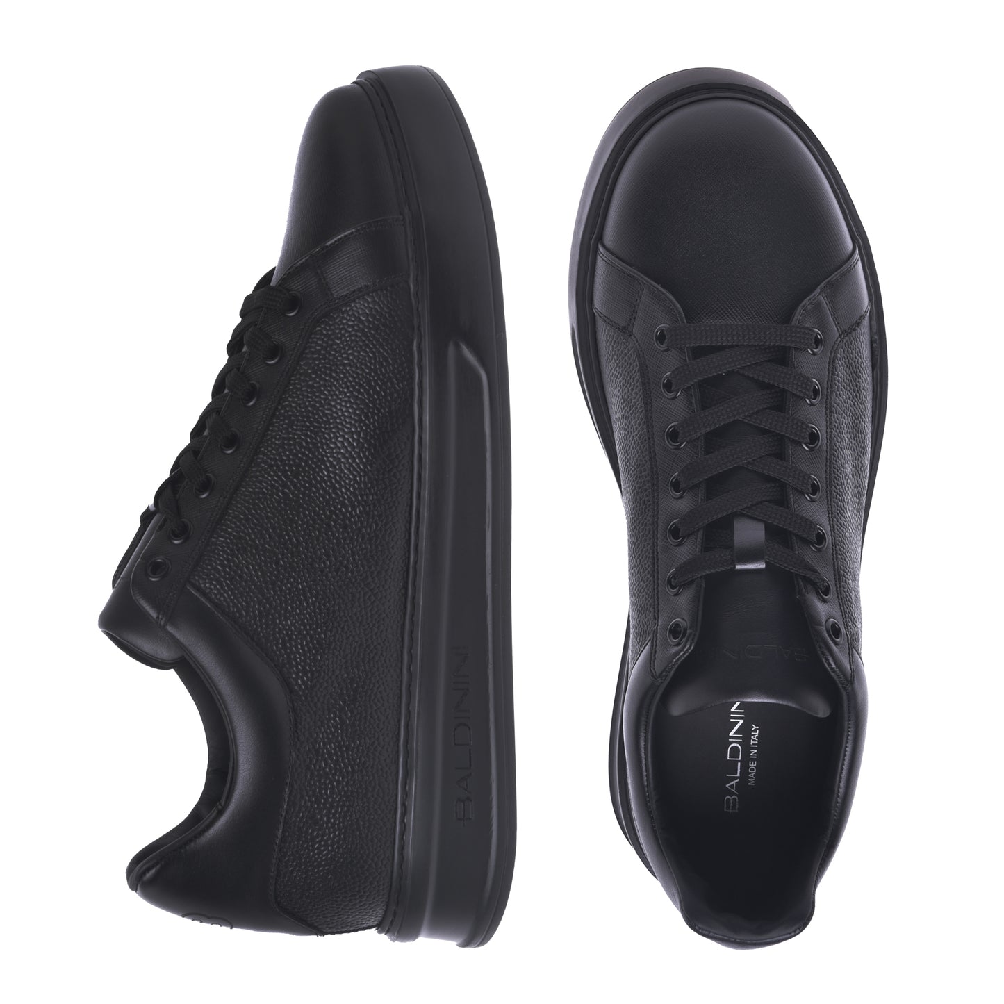 Baskets basses en cuir Saffiano noir