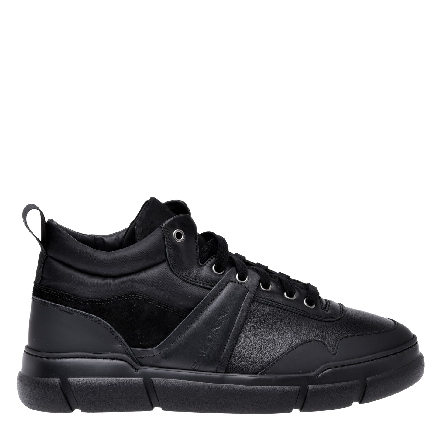 Sneakers montantes en cuir et tissu noir