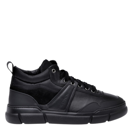 Sneakers montantes en cuir et tissu noir