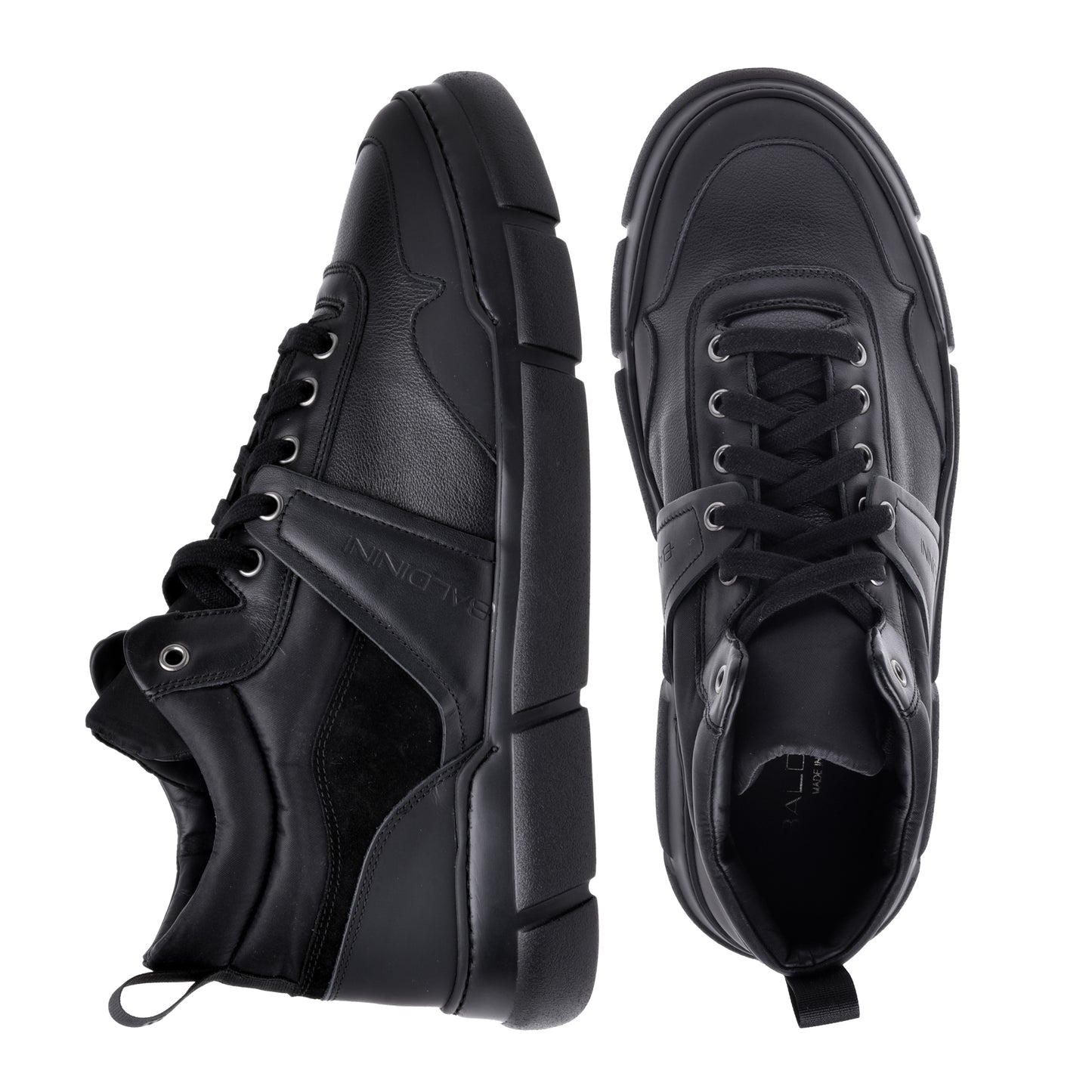 Sneakers montantes en cuir et tissu noir