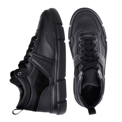 Sneakers montantes en cuir et tissu noir