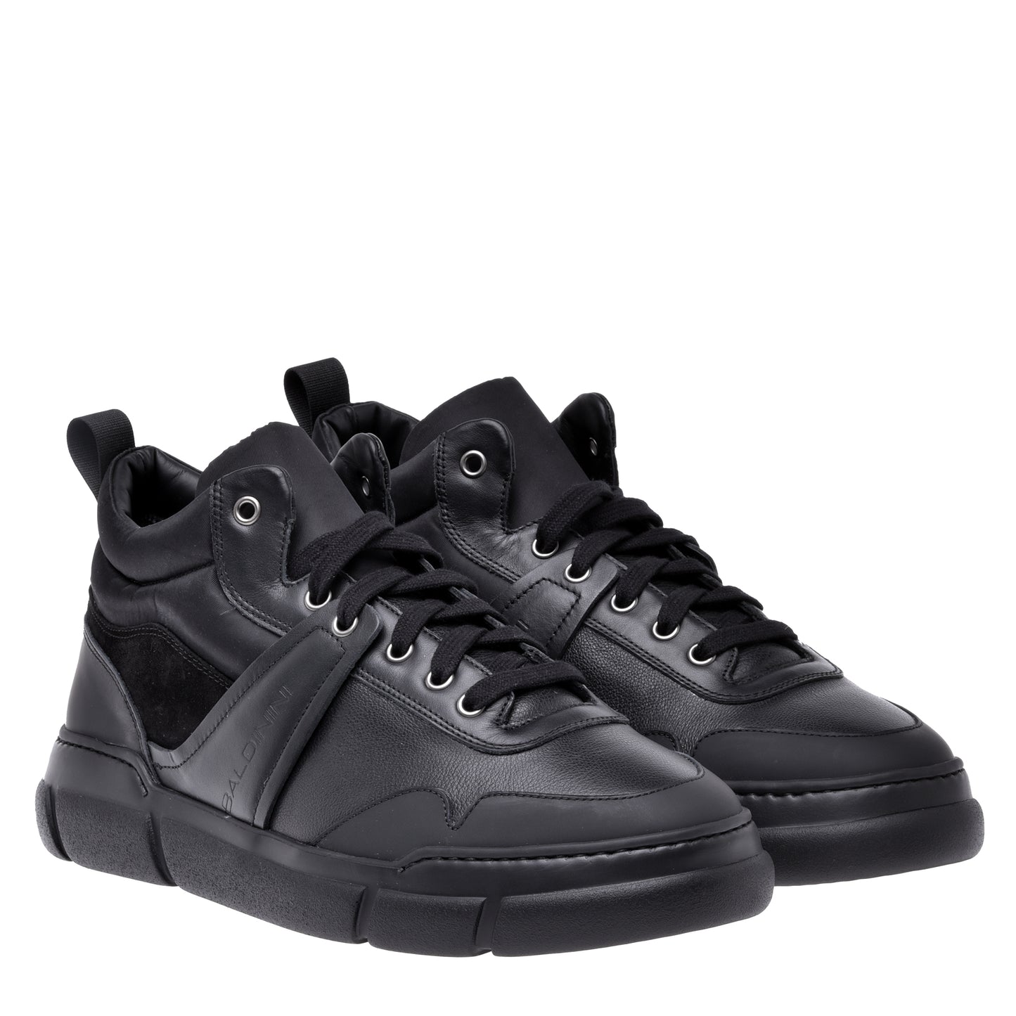 Sneakers montantes en cuir et tissu noir