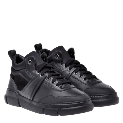 Sneakers montantes en cuir et tissu noir