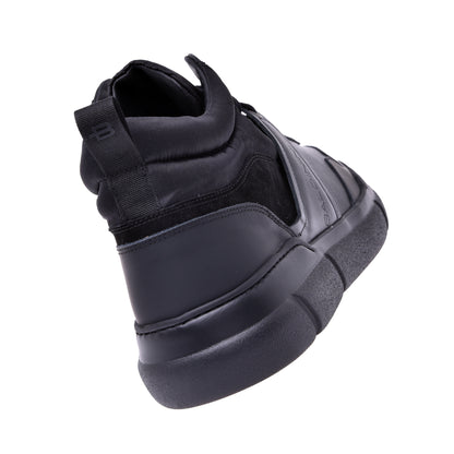 Sneakers montantes en cuir et tissu noir