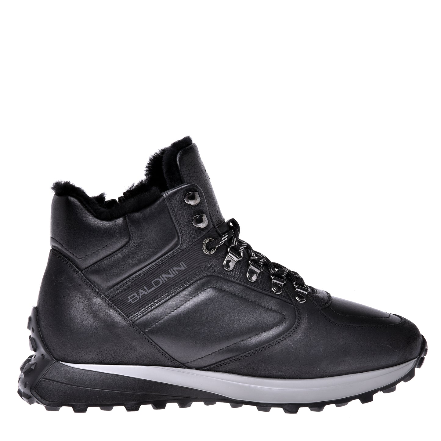 Sneakers montantes noires en cuir et croûte