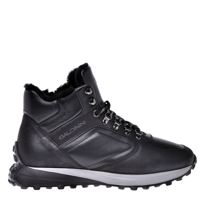 Sneakers montantes noires en cuir et croûte