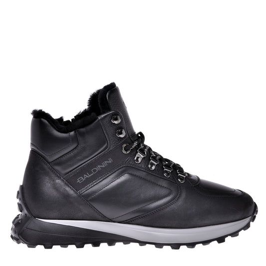 Sneakers montantes noires en cuir et croûte