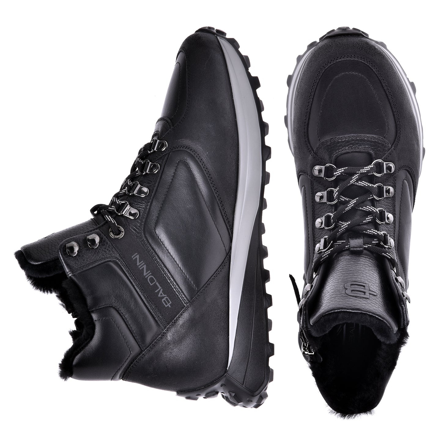 Sneakers montantes noires en cuir et croûte