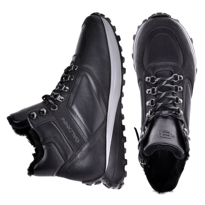 Sneakers montantes noires en cuir et croûte
