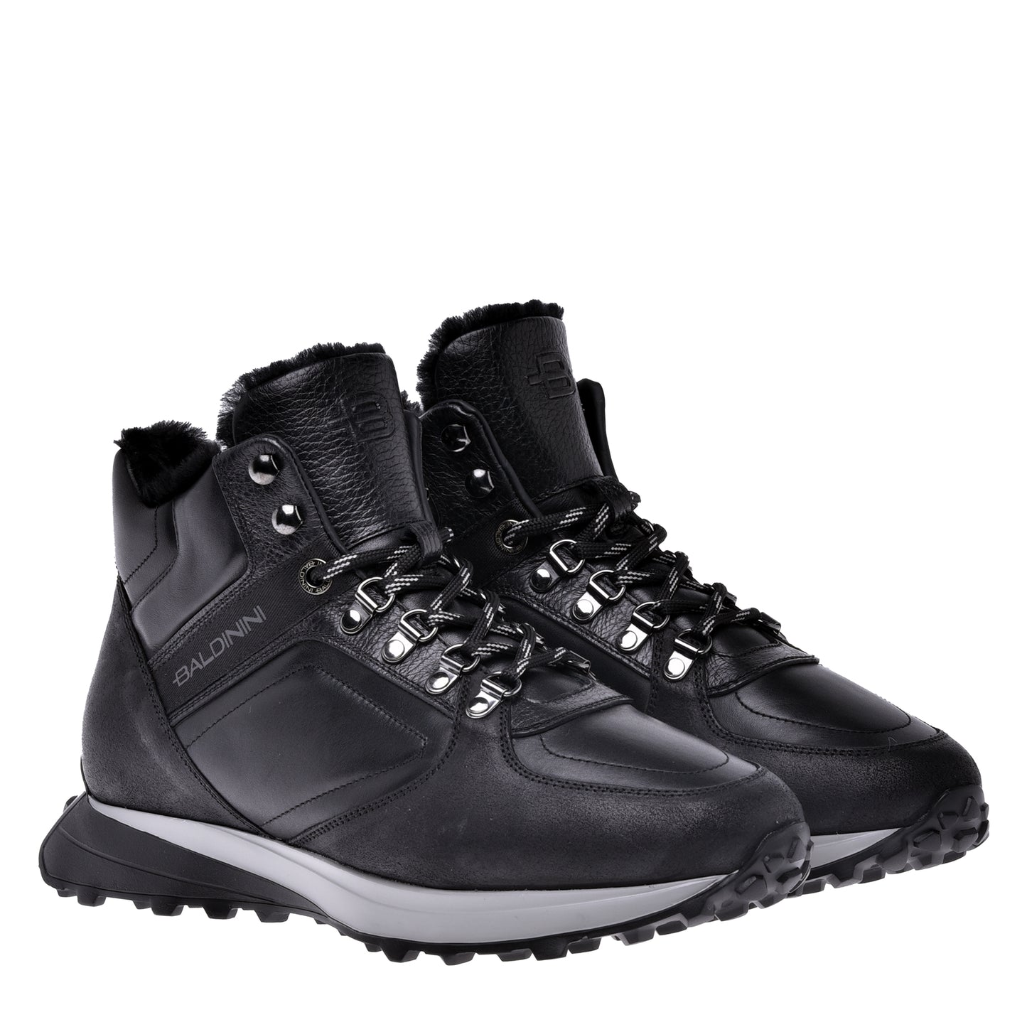 Sneakers montantes noires en cuir et croûte