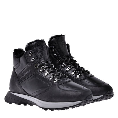 Sneakers montantes noires en cuir et croûte