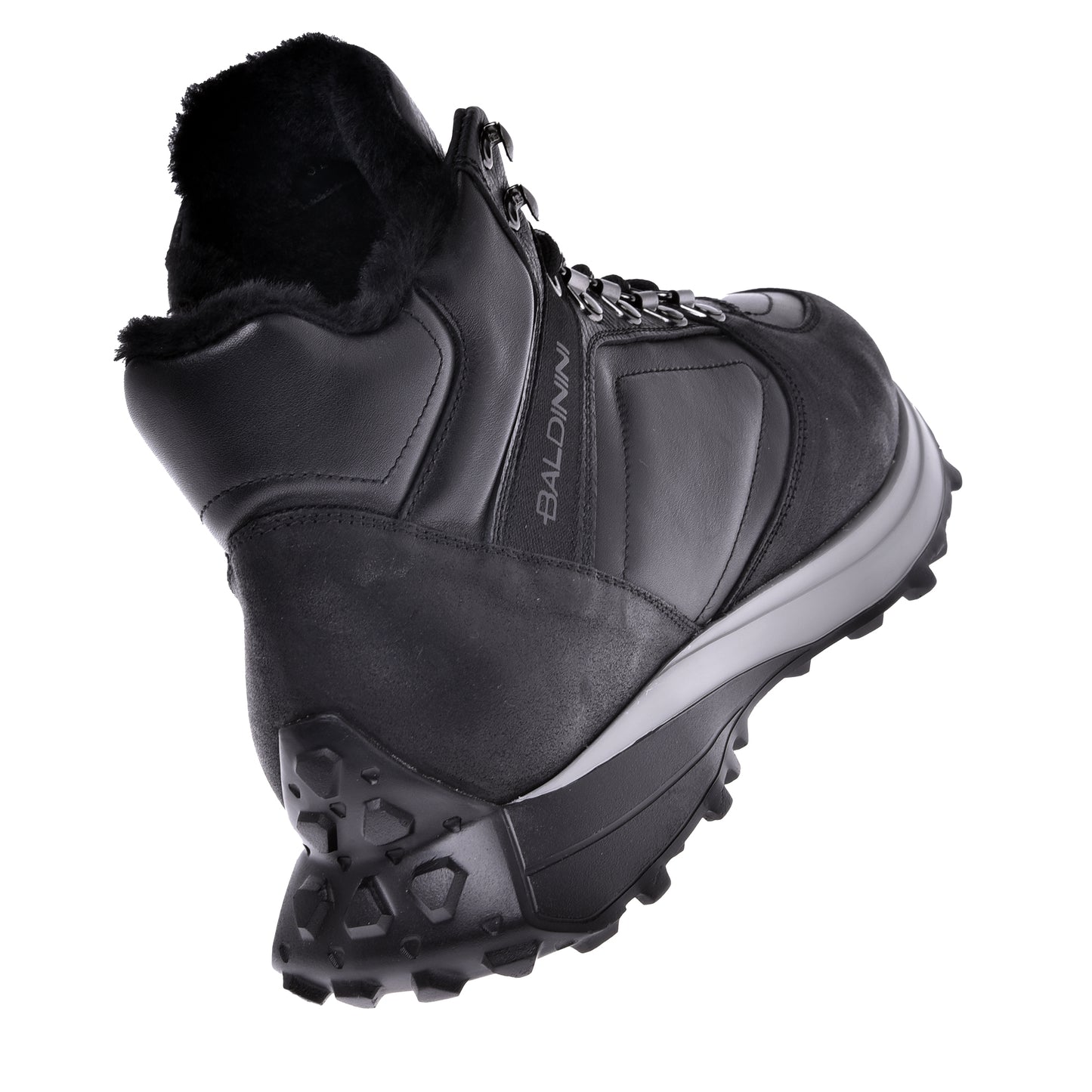 Sneakers montantes noires en cuir et croûte