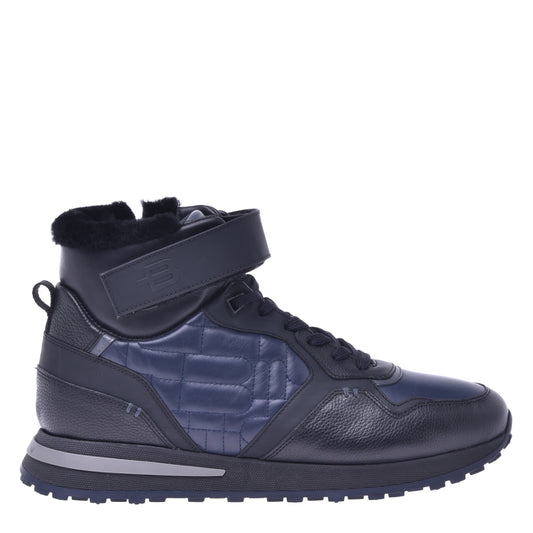 Sneakers montantes en cuir de veau bleu et noir