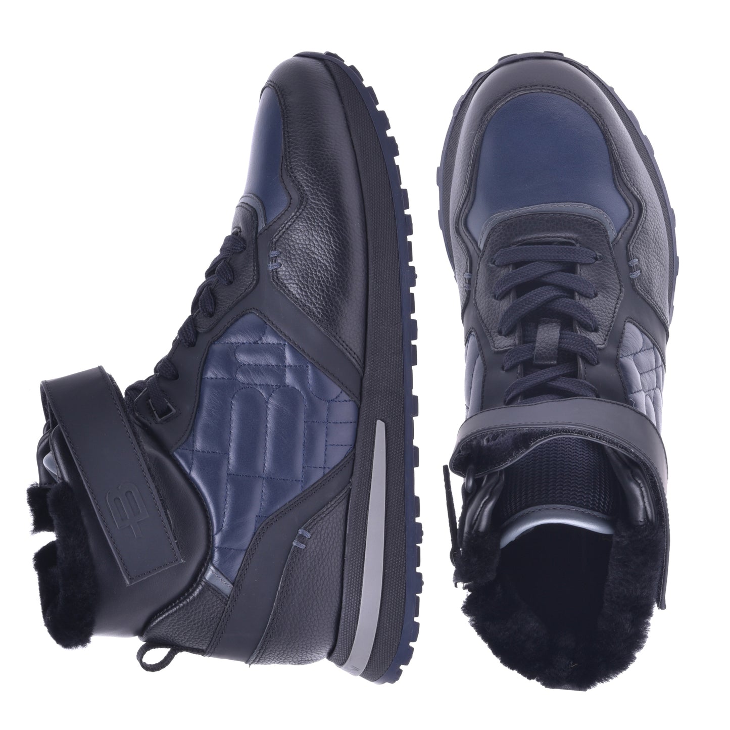 Sneakers montantes en cuir de veau bleu et noir