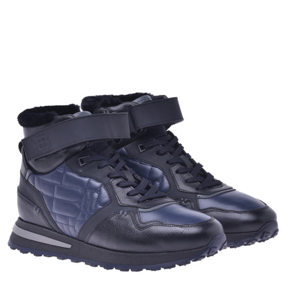 Sneakers montantes en cuir de veau bleu et noir