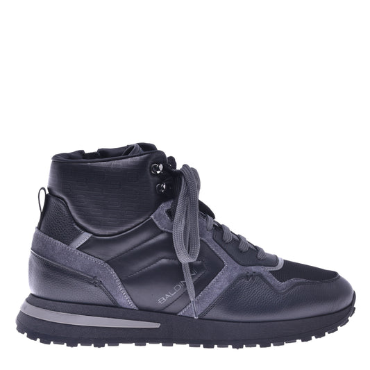 Sneakers montantes en cuir et tissu noir
