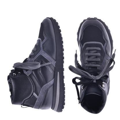 Sneakers montantes en cuir et tissu noir