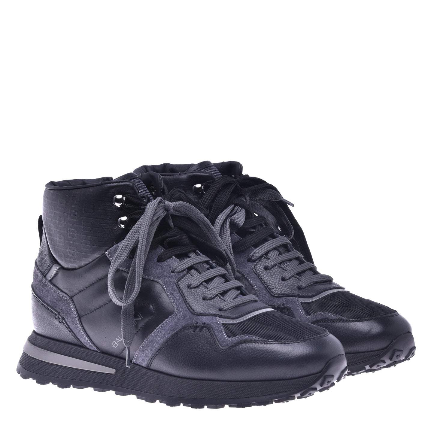 Sneakers montantes en cuir et tissu noir