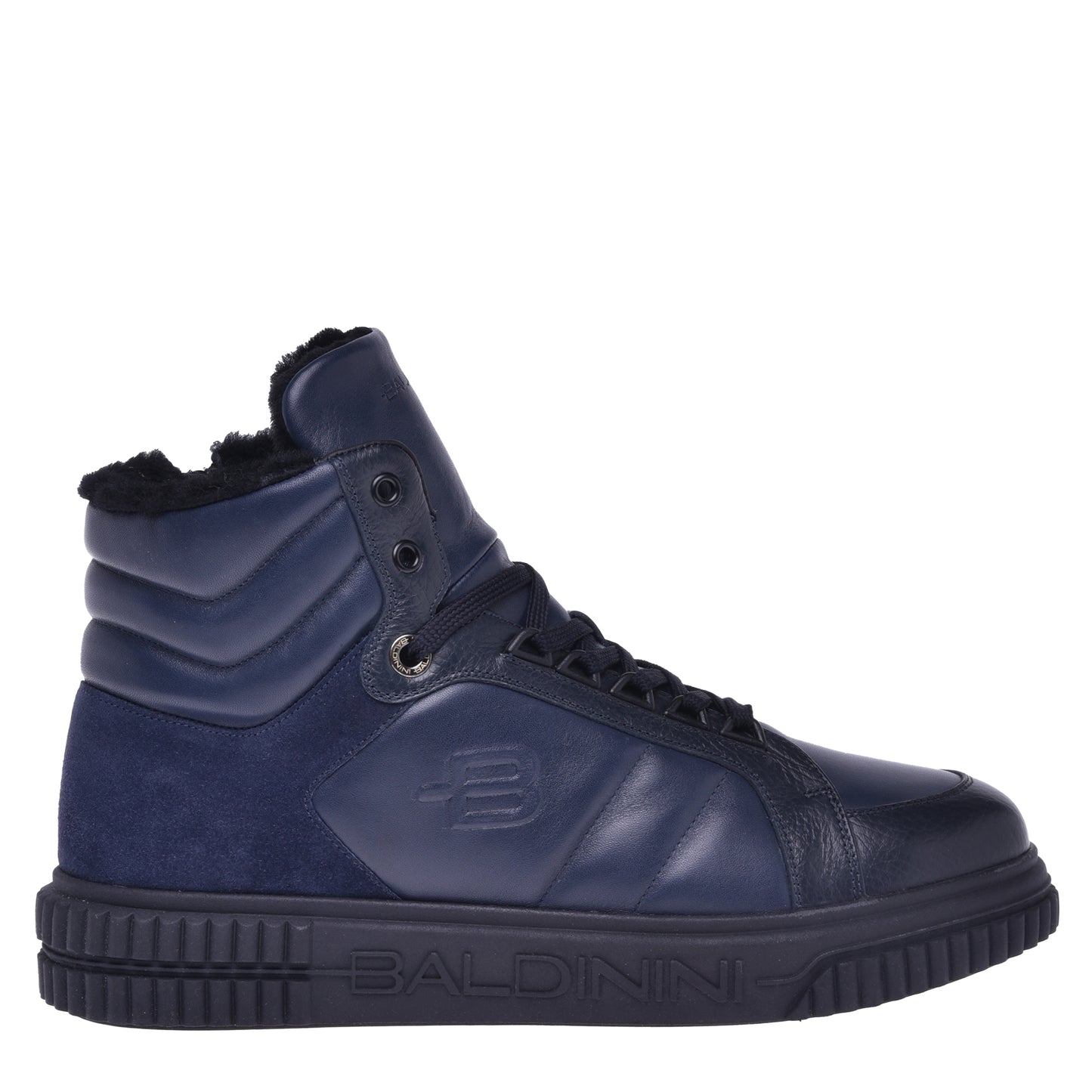 Sneakers montantes en cuir et croûte bleu