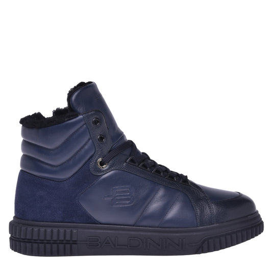 Sneakers montantes en cuir et croûte bleu
