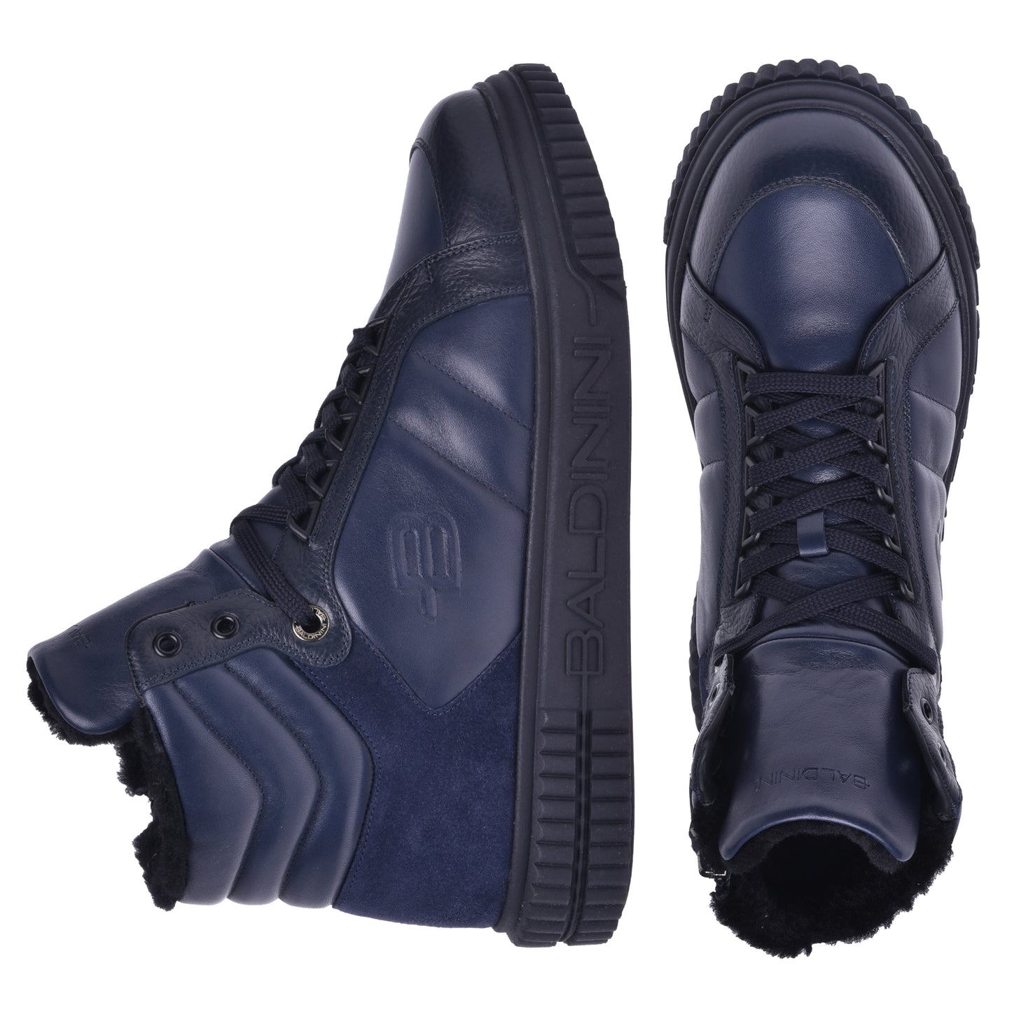 Sneakers montantes en cuir et croûte bleu