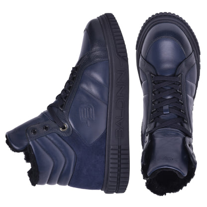 Sneakers montantes en cuir et croûte bleu