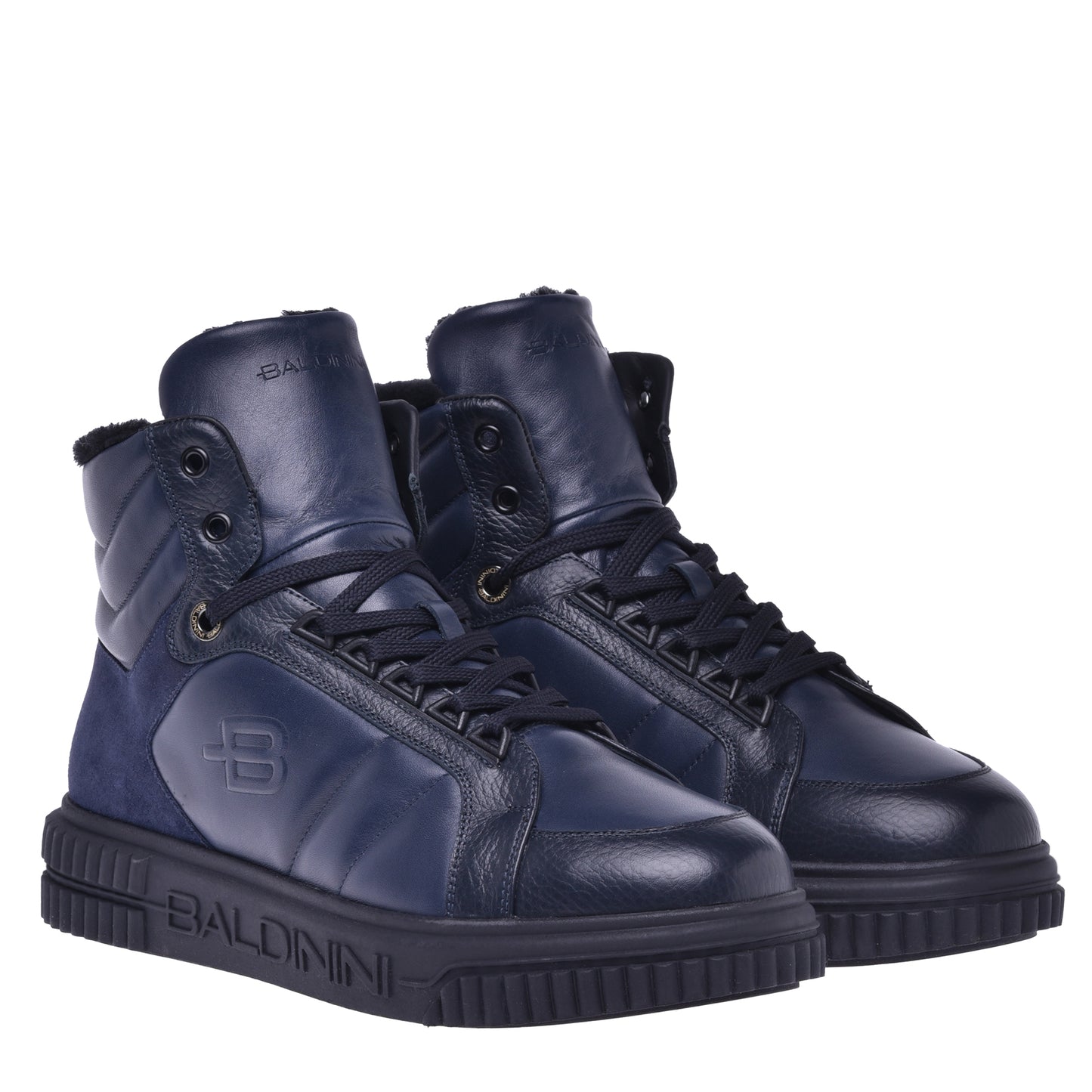 Sneakers montantes en cuir et croûte bleu