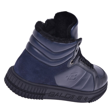 Sneakers montantes en cuir et croûte bleu