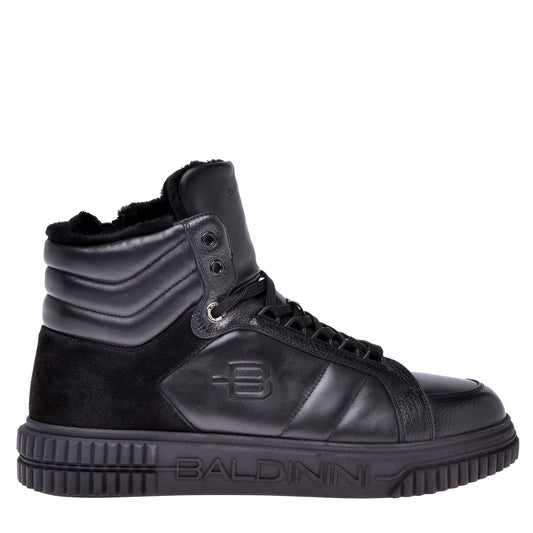 Sneakers montantes noires en cuir et croûte