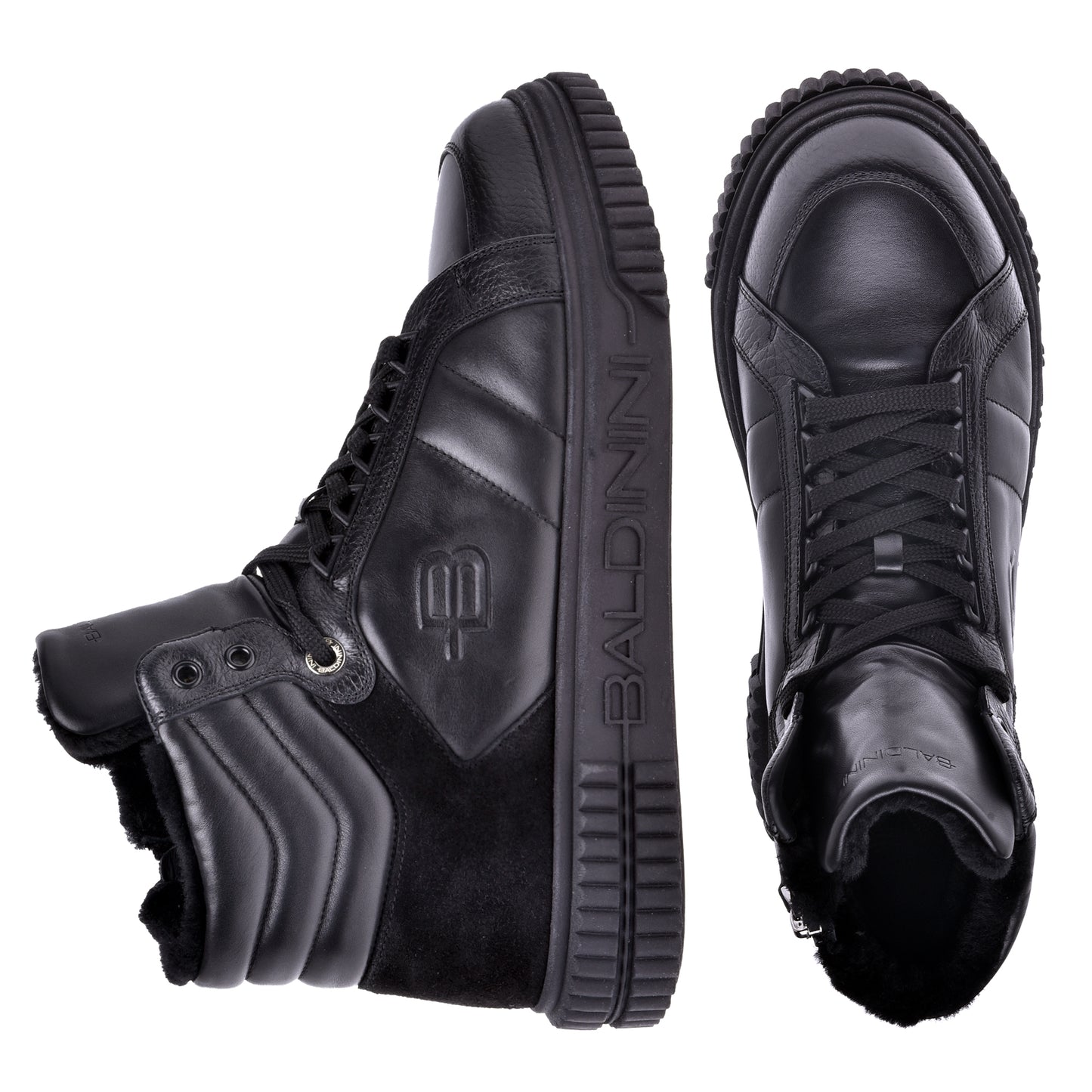 Sneakers montantes noires en cuir et croûte
