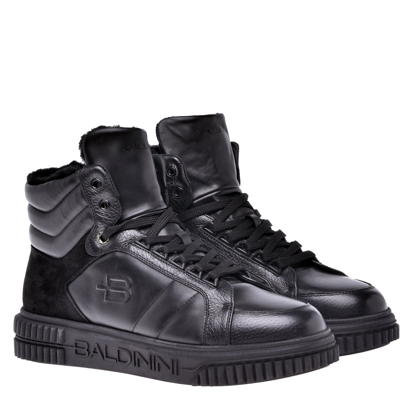 Sneakers montantes noires en cuir et croûte