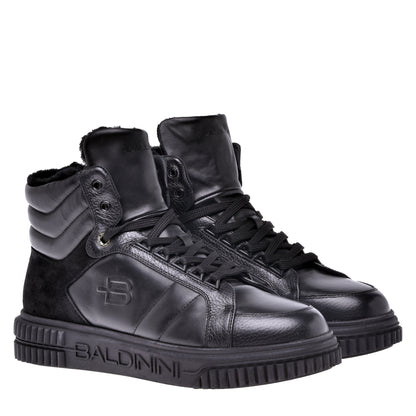 Sneakers montantes noires en cuir et croûte