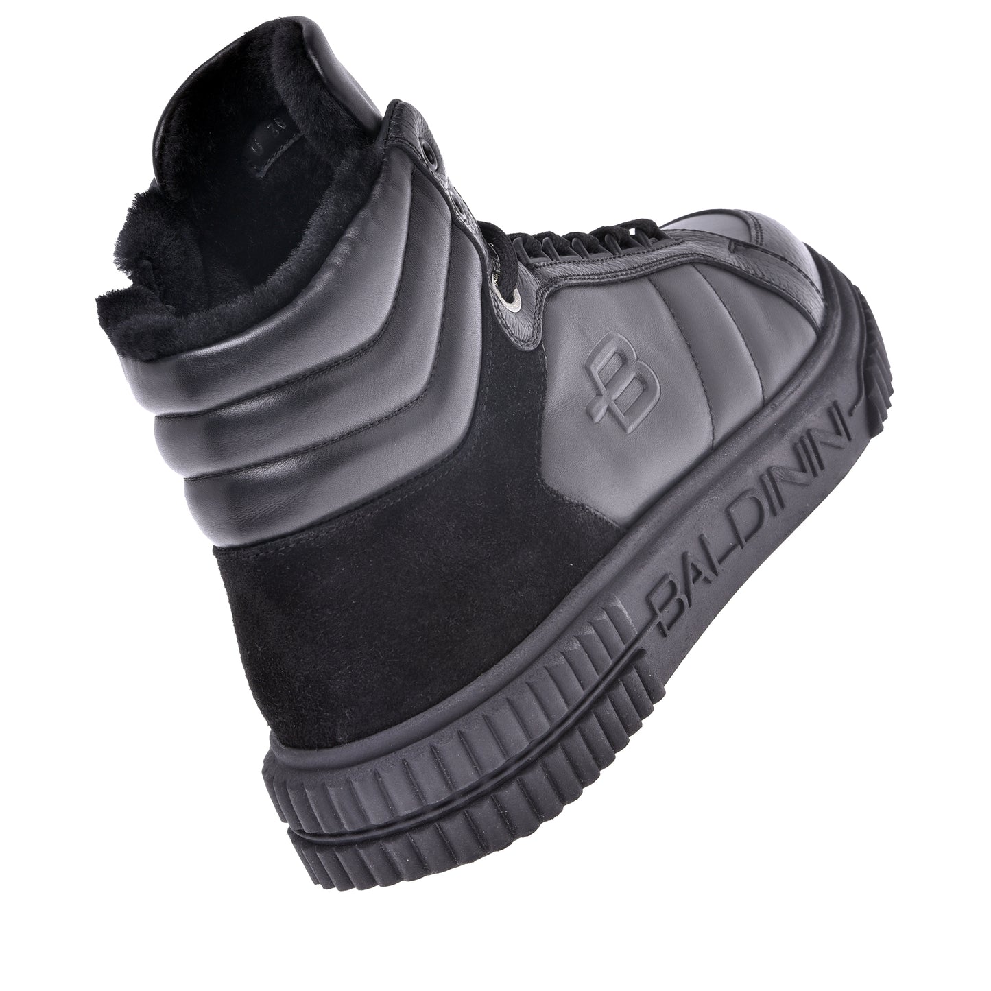 Sneakers montantes noires en cuir et croûte