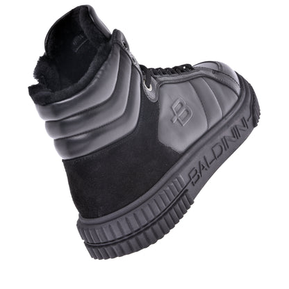 Sneakers montantes noires en cuir et croûte