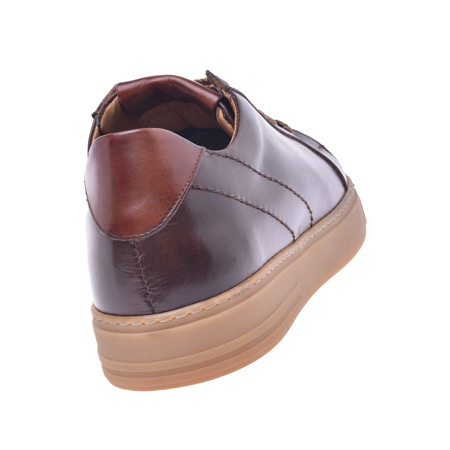Basket basse en cuir de veau brossé marron foncé