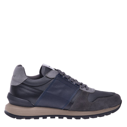 Baskets basses en cuir et tissu gris
