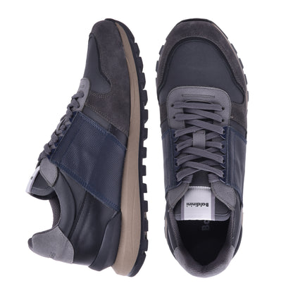 Baskets basses en cuir et tissu gris