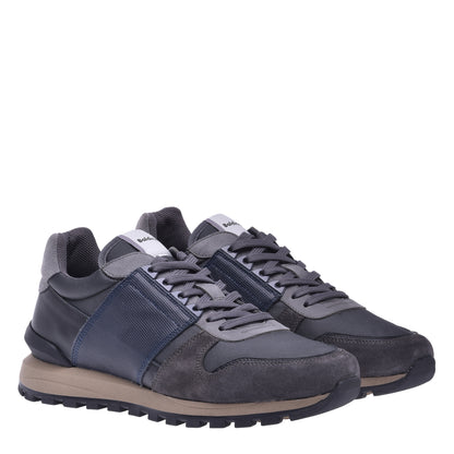 Baskets basses en cuir et tissu gris