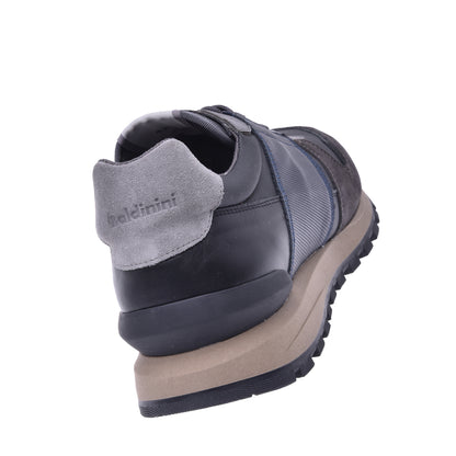 Baskets basses en cuir et tissu gris