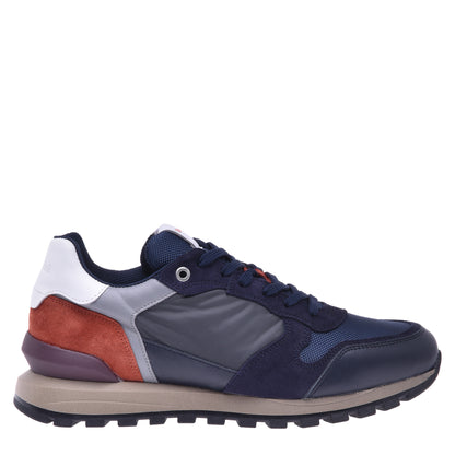 Baskets basses en cuir et tissu bleu