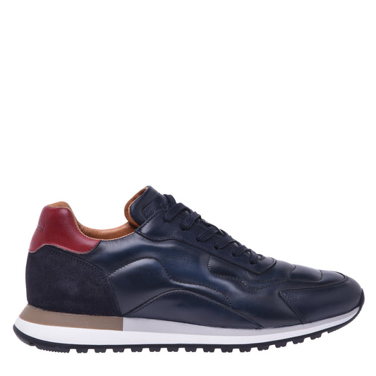 Baskets basses en cuir de veau bleu