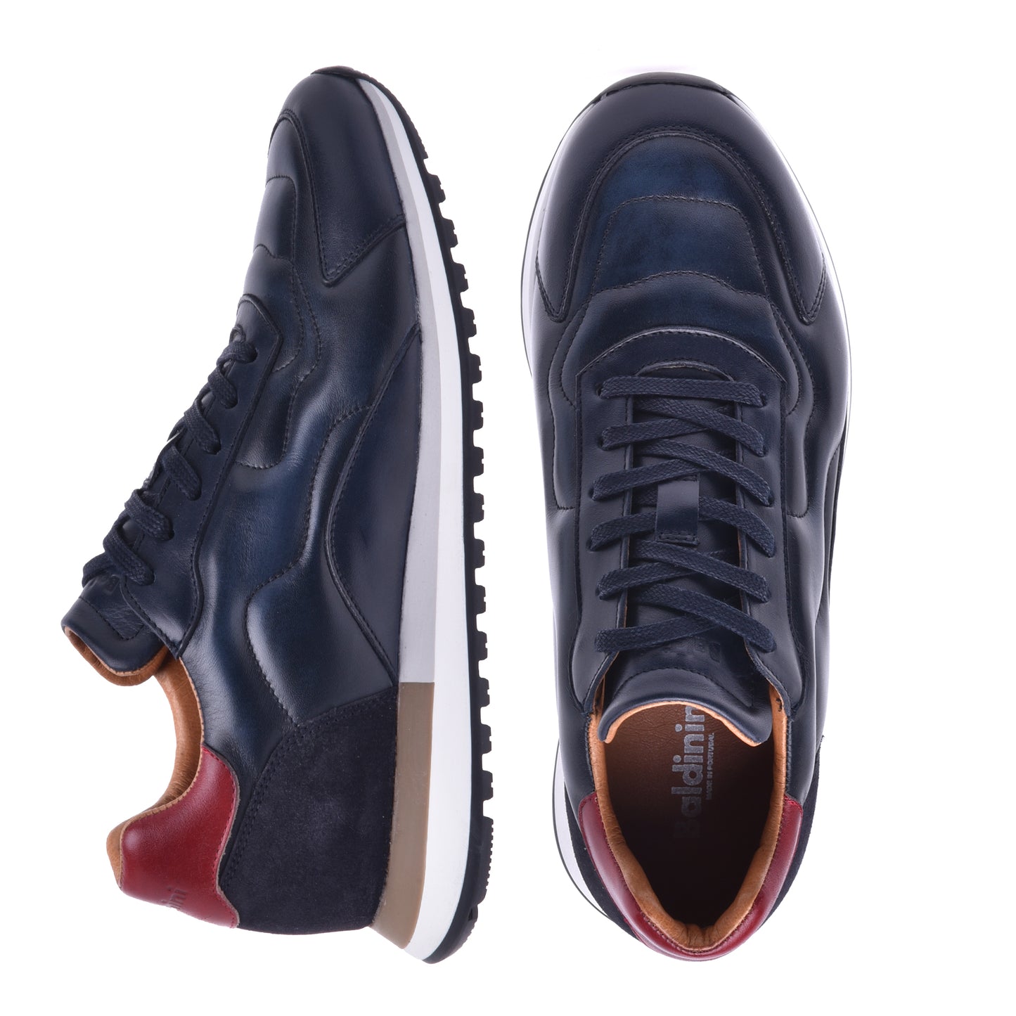 Baskets basses en cuir de veau bleu